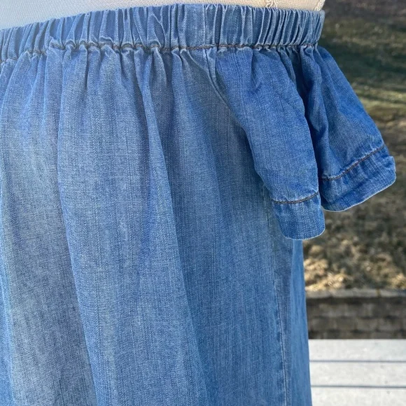 NWOT Cloth & Stone Chambray Off the Shoulder Shift Dress, Small, Blue - Picture 4 of 14